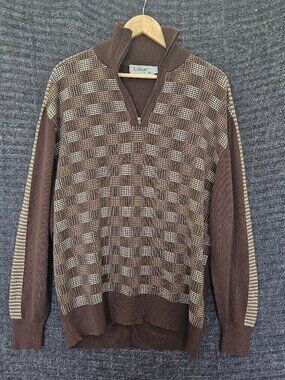 LaVane New York VTG Sweater XXL Mens Brown Geometric Knit Quarter Zip Pullover